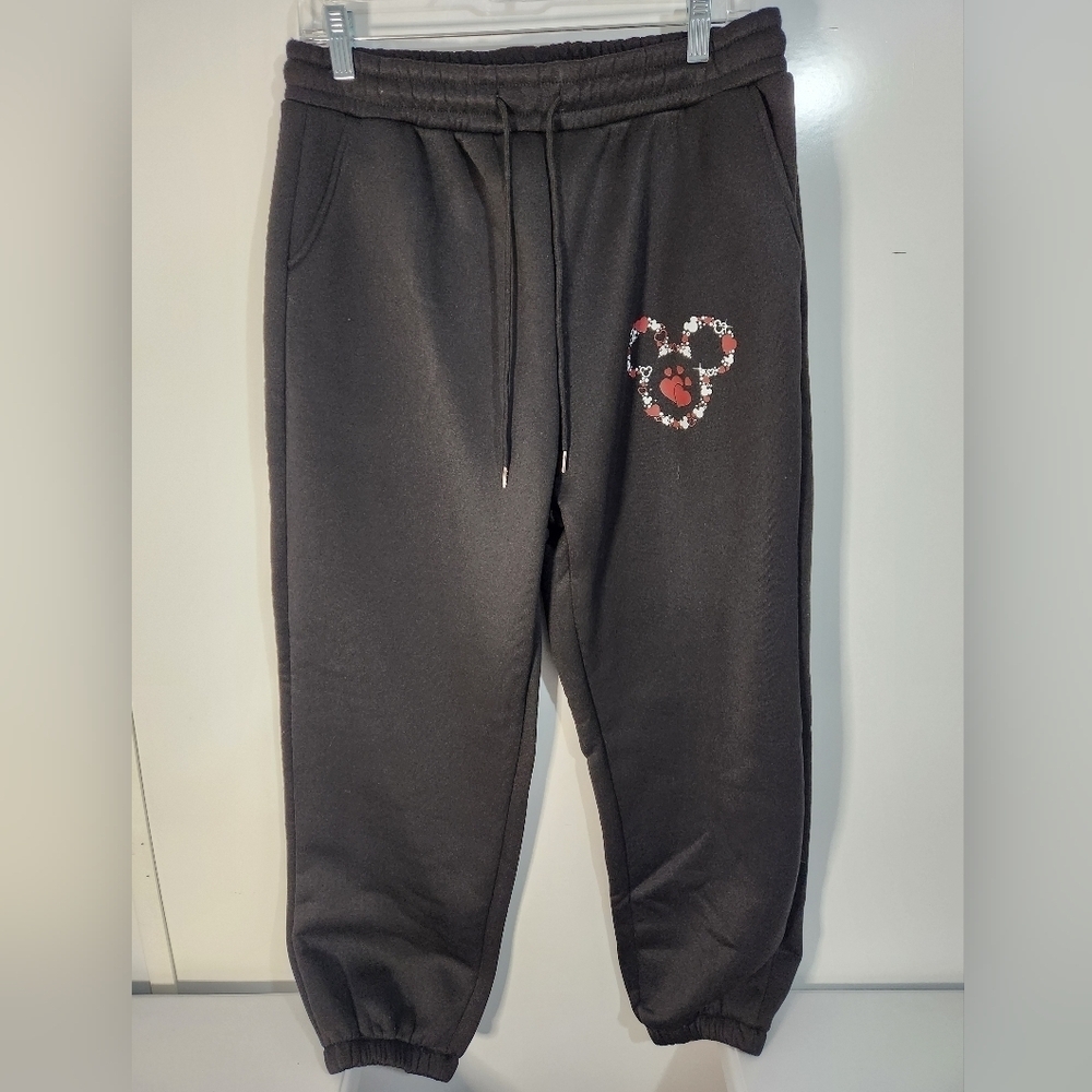 Mickey Mouse Fleece Lined Black Joggers, Size XL